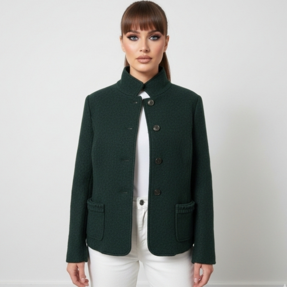 Talbots Wool Jacket 20W Emerald Green 3/4 Sleeve Heavy Thick